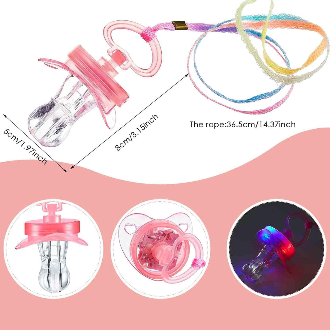 Rave Essentials Co. 10pcs / LED Pacifier Whistle (10pcs MegaPack) LUMI™ LED Flashing Pacifier + Necklace
