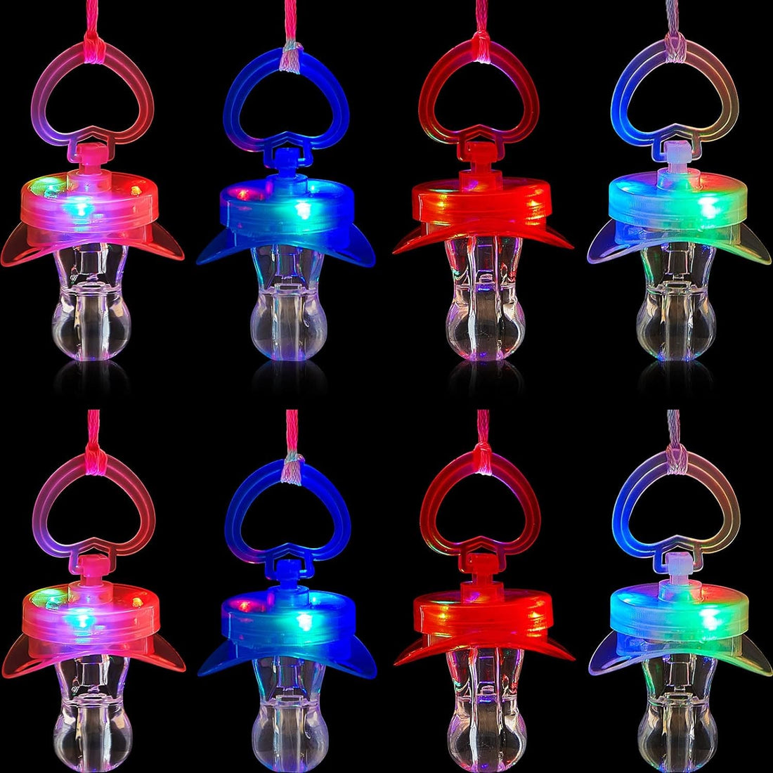 Rave Essentials Co. 10pcs / LED Pacifier Whistle (10pcs MegaPack) LUMI™ LED Flashing Pacifier + Necklace