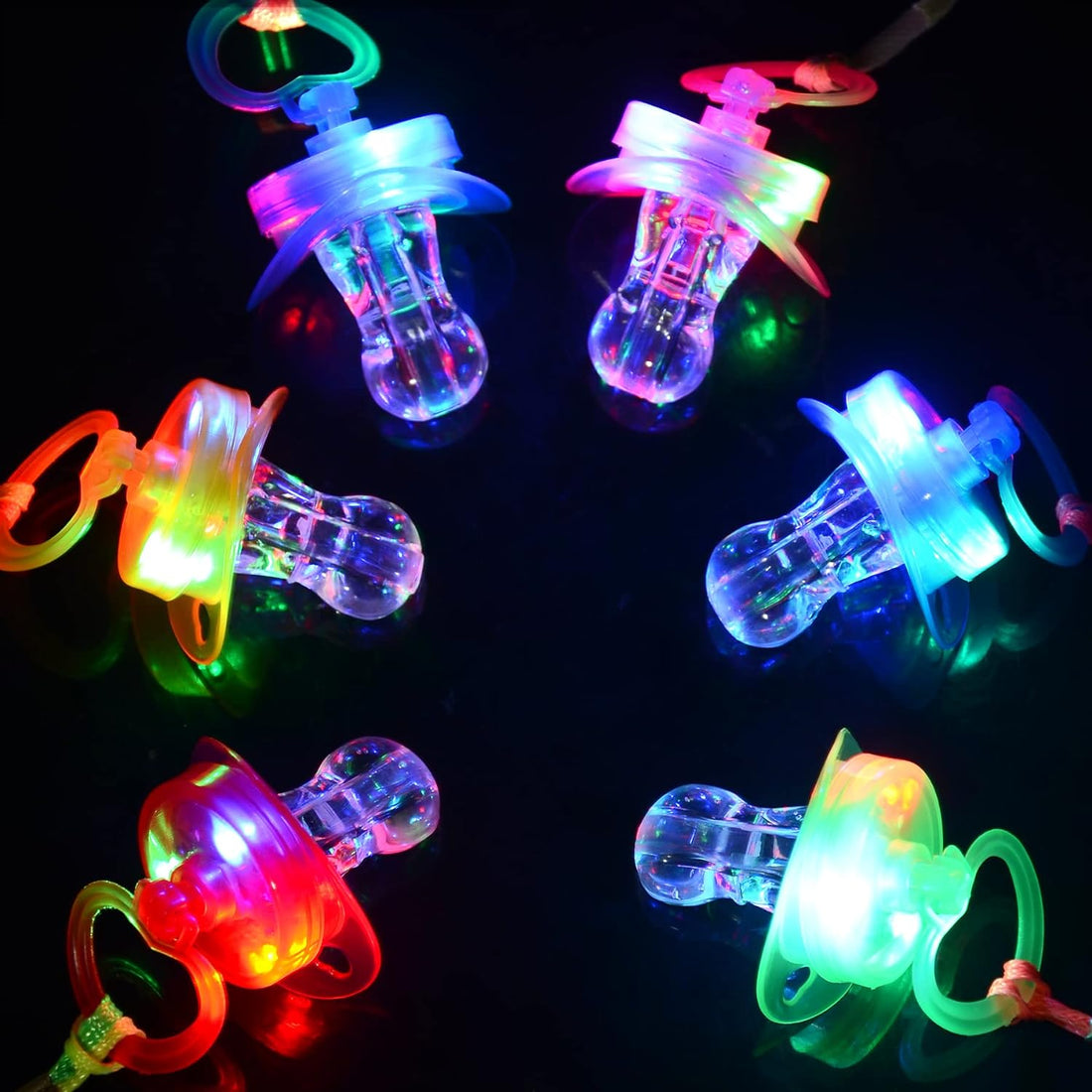 Rave Essentials Co. 10pcs / LED Pacifier Whistle (10pcs MegaPack) LUMI™ LED Flashing Pacifier + Necklace