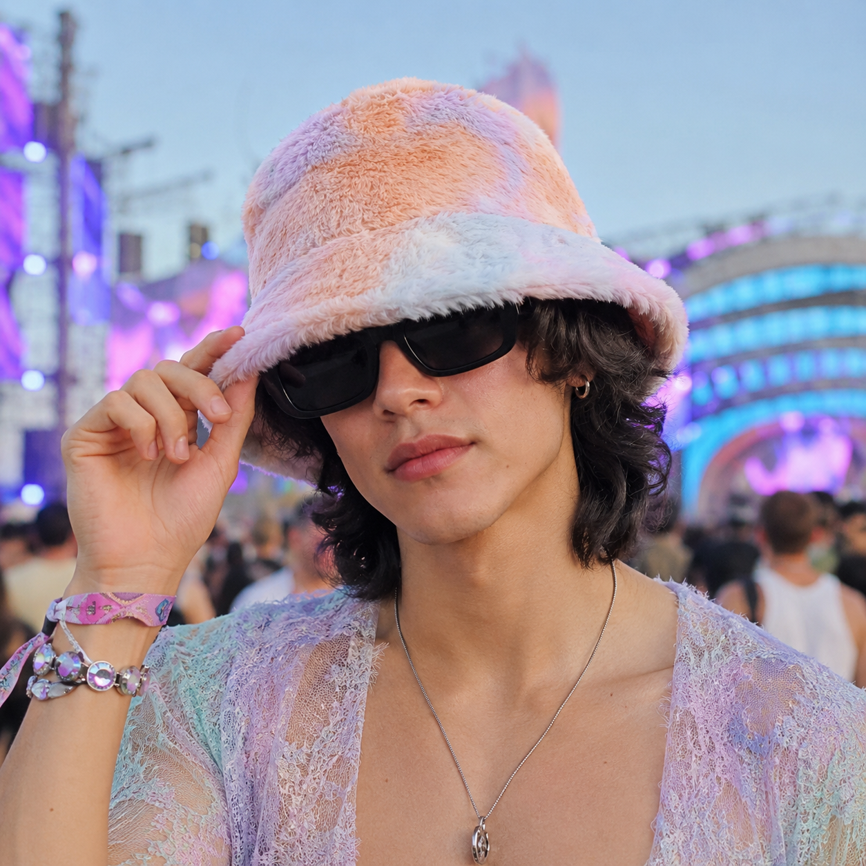 Adjustable Fluffy Tie Dye Bucket Hat