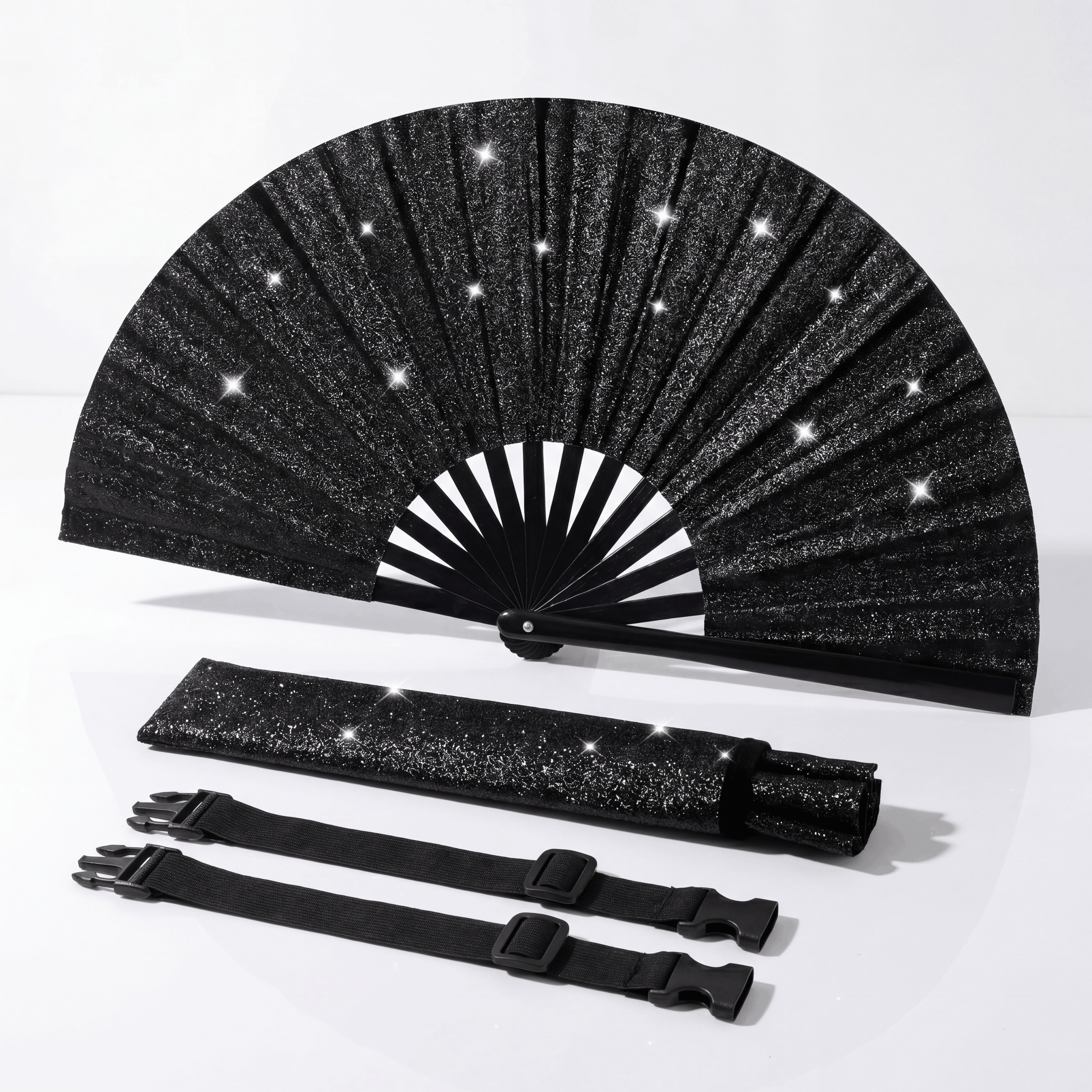 Glitter Rave Folding Fan & Holster