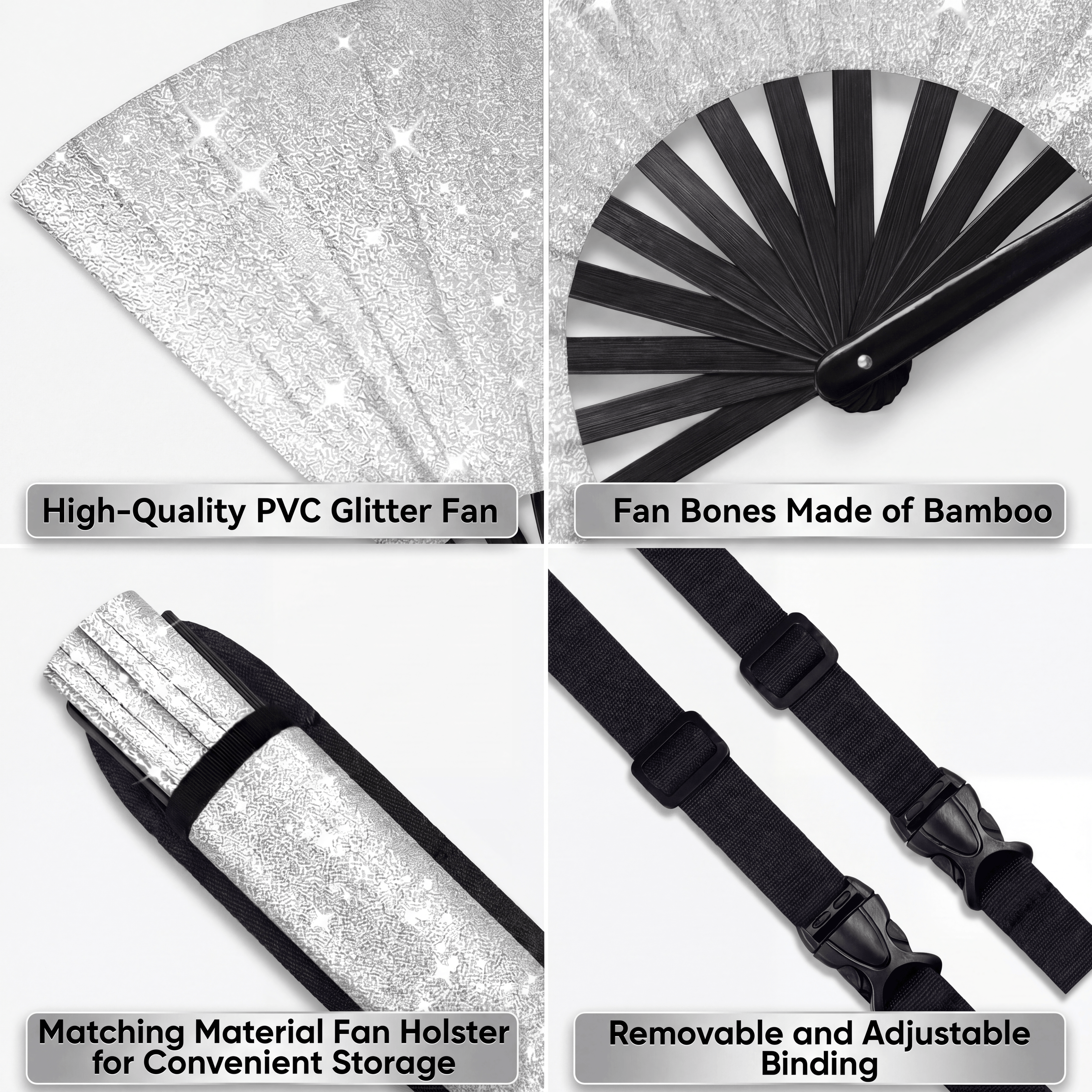 Glitter Rave Folding Fan & Holster
