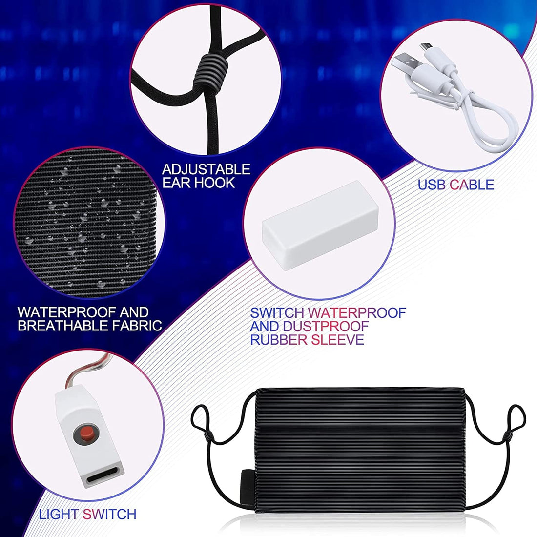 Rave-Essentials Co. LUMI™ Color Changing LED Face Mask + Pocket Stash