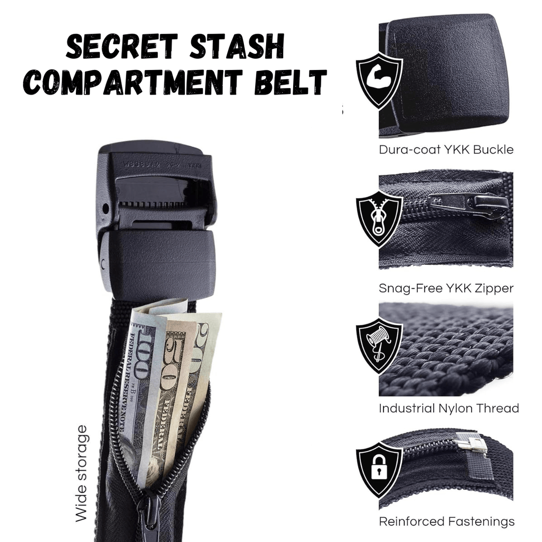 Rave Essentials Co. Black / 120cm Secret Zipper Stash Belt