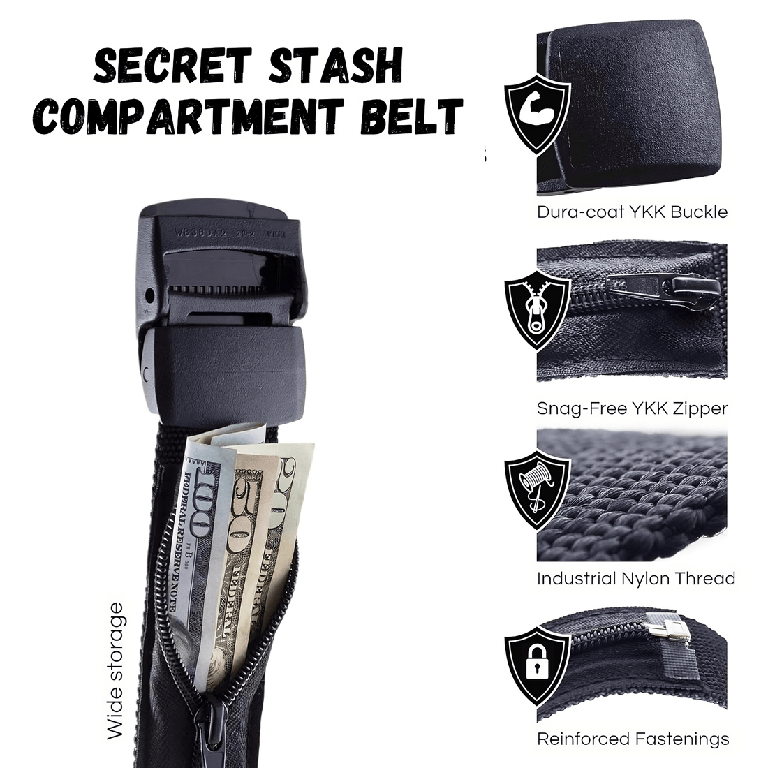 Rave Essentials Co. Black / 120cm Secret Zipper Stash Belt