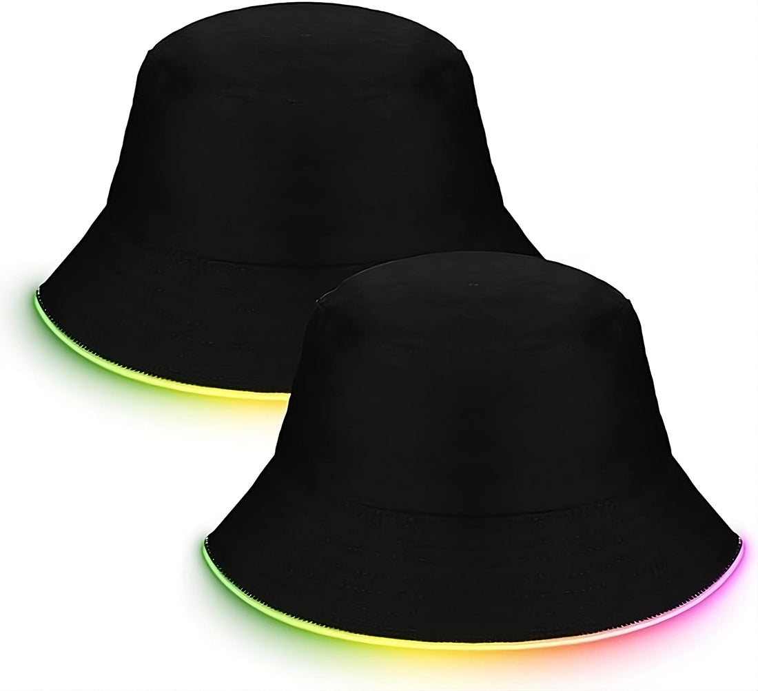 Rave Essentials Co. Black Hat + Multi-Color LED Unisex Color Changing Luminus™ LED Bucket Hat
