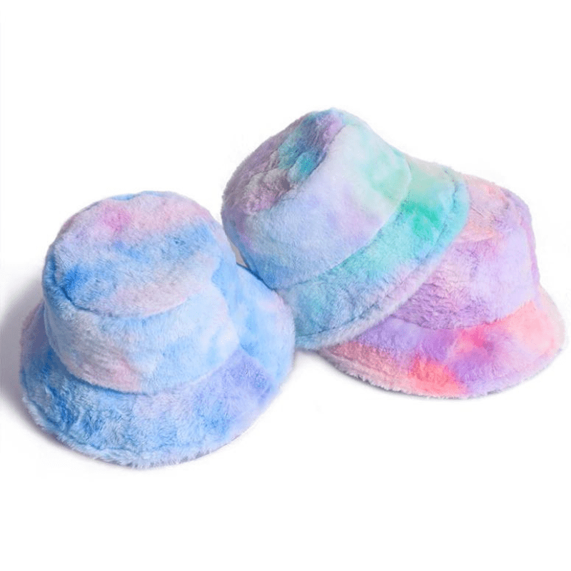 Rave-Essentials Co. Adjustable Rainbow Fluffy Bucket Hat