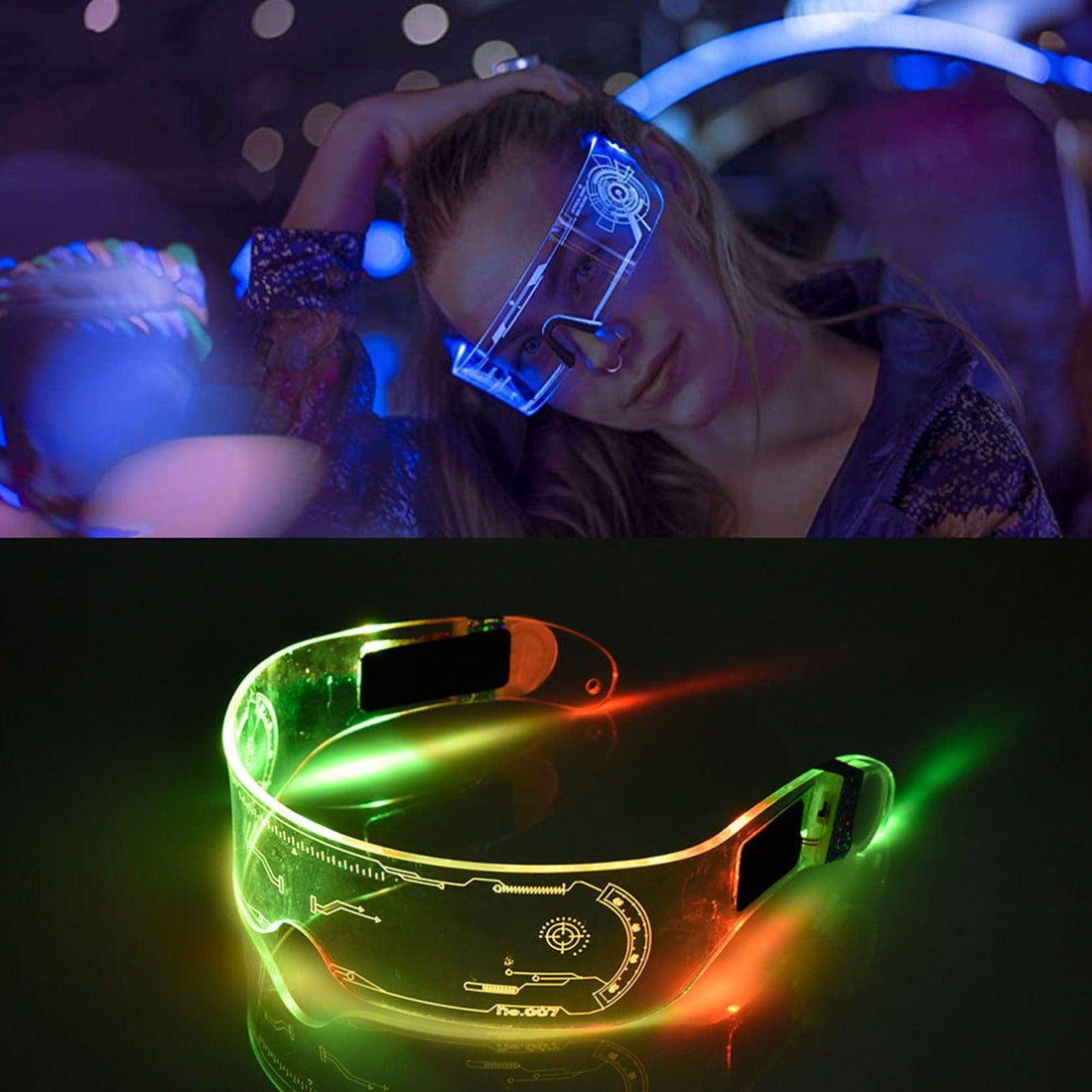 Rave-Essentials Co. Upgraded Bilateral Control Holographic Visor Glasses