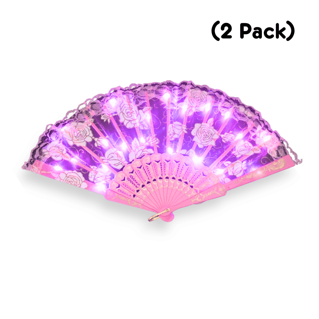 Rave Essentials Co. Pink (2 Pack) Mini LED Lace Fan