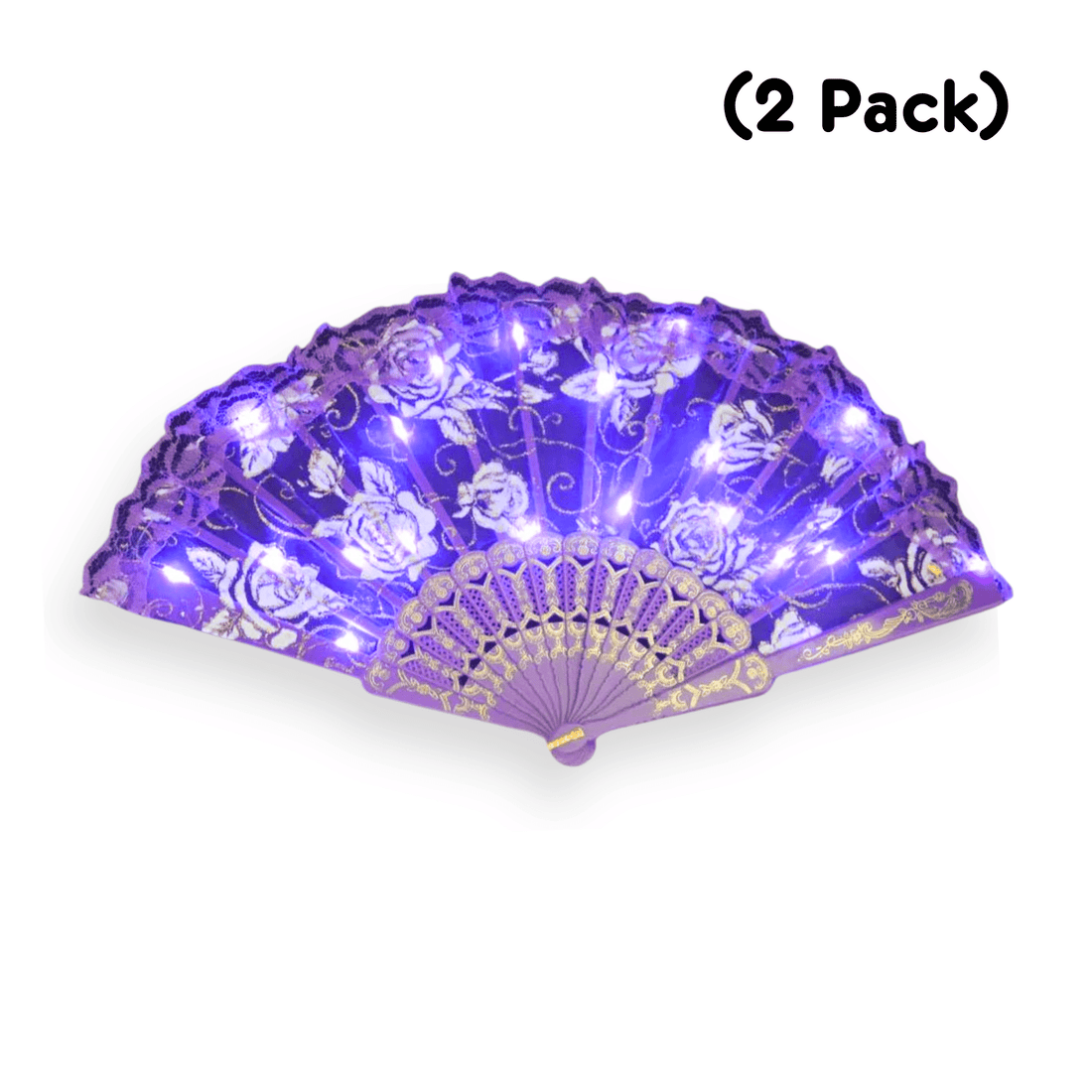 Rave Essentials Co. Purple (2 Pack) Mini LED Lace Fan