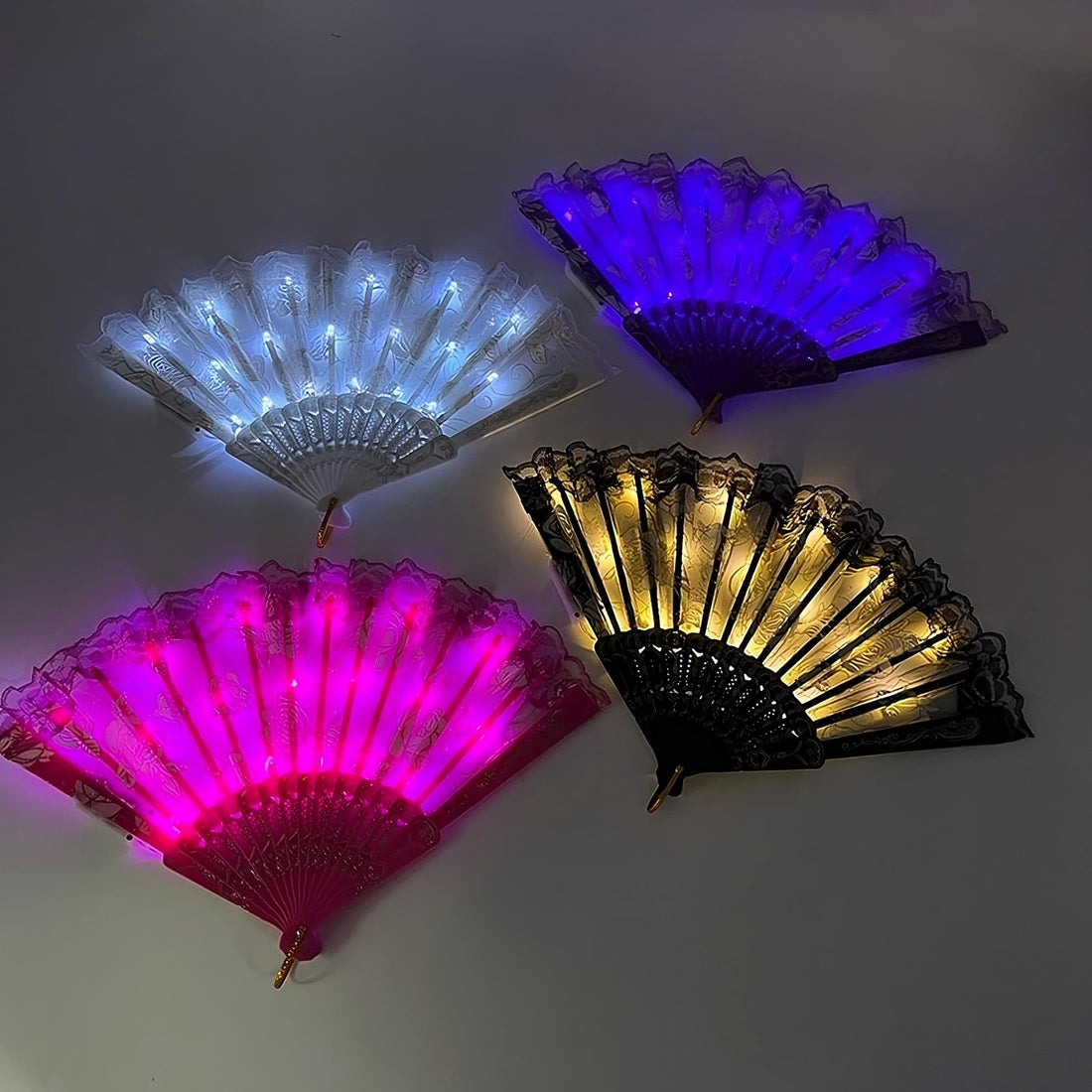 Rave Essentials Co. (2 Pack) Mini Plastic LED Lace Fan