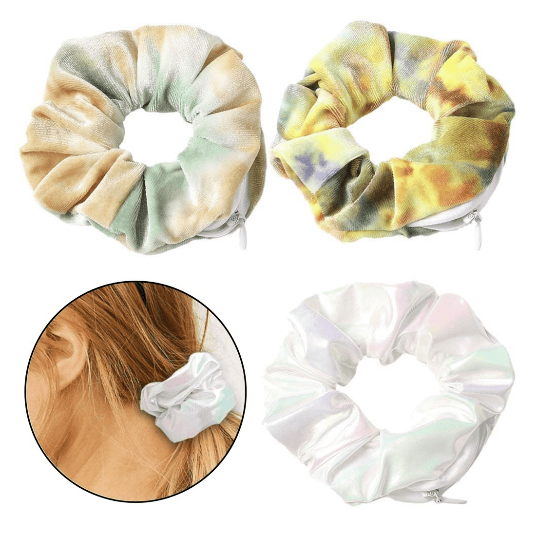 Rave Essentials Co. (3 Pack) - Tie Dye / 3-5 Day Expedited Shipping [USA Only] (2 Pack) Secret Stash Hair Scrunchie