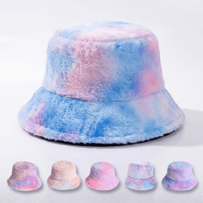 Adjustable Fluffy Tie Dye Bucket Hat
