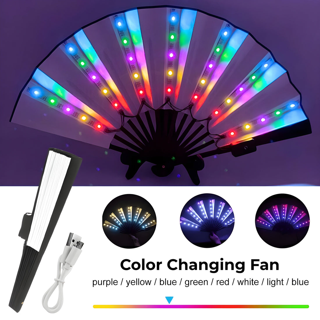 Rave-Essentials Co. Single Button Controlled (No Remote) Color Changing Luminus™ LED Rave Fan