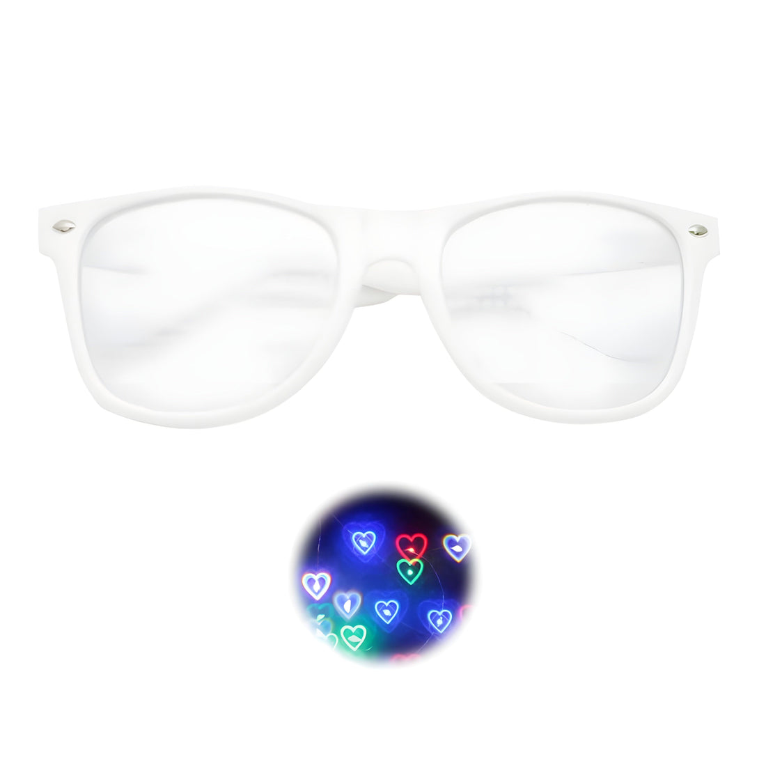 Rave Essentials Co. Clear Lens / White Frame eHeart™ Special FX Glasses