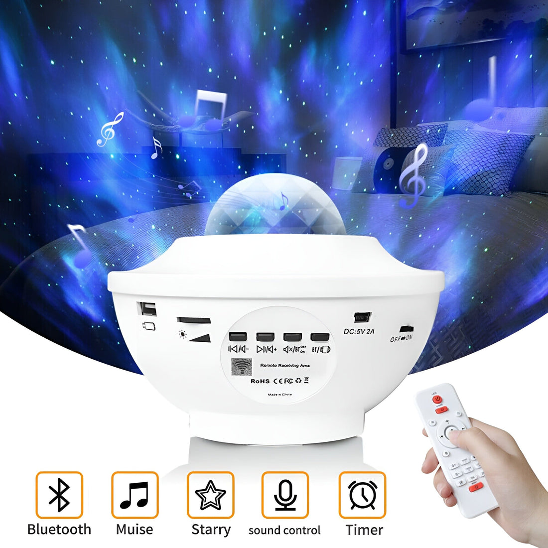 Rave Essentials Co. White Galaxie™ Rave Bluetooth Speaker & Starry Projector