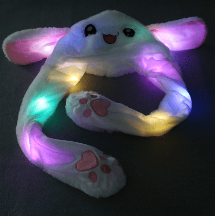 Rave Essentials Co. Care White with light Moving Rabbit Ear Hat Net Red Cute Airbag Hat Pinch Long Ears