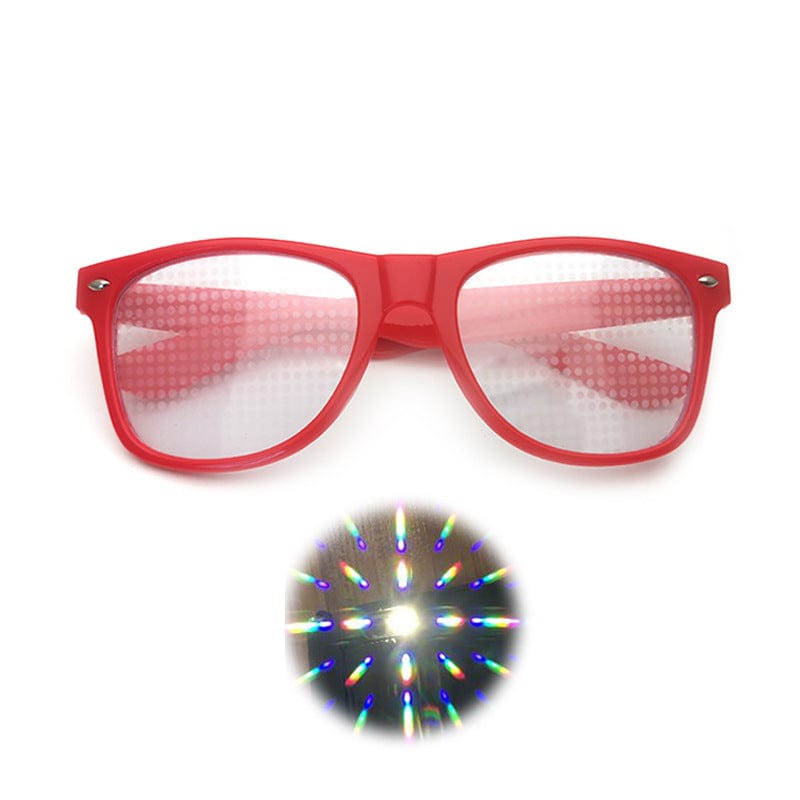 Rave Essentials Co. Clear Lens / Red Frame Special FX Firework Diffraction Glasses