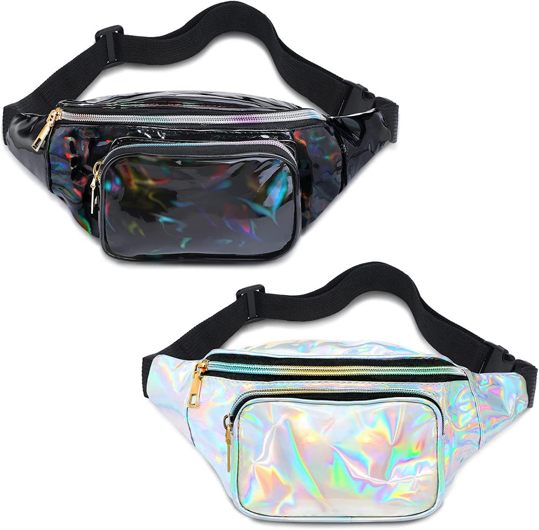 Rave-Essentials Co. 2 Pack - Black & Silver - Free Expedited Shipping [USA Only] ULTIMATE® HOLO Fanny Pack