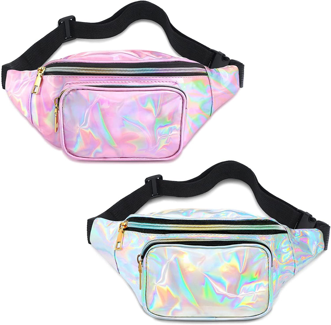 Rave-Essentials Co. 2 Pack - Pink & Silver - Free Expedited Shipping [USA Only] ULTIMATE® HOLO Fanny Pack