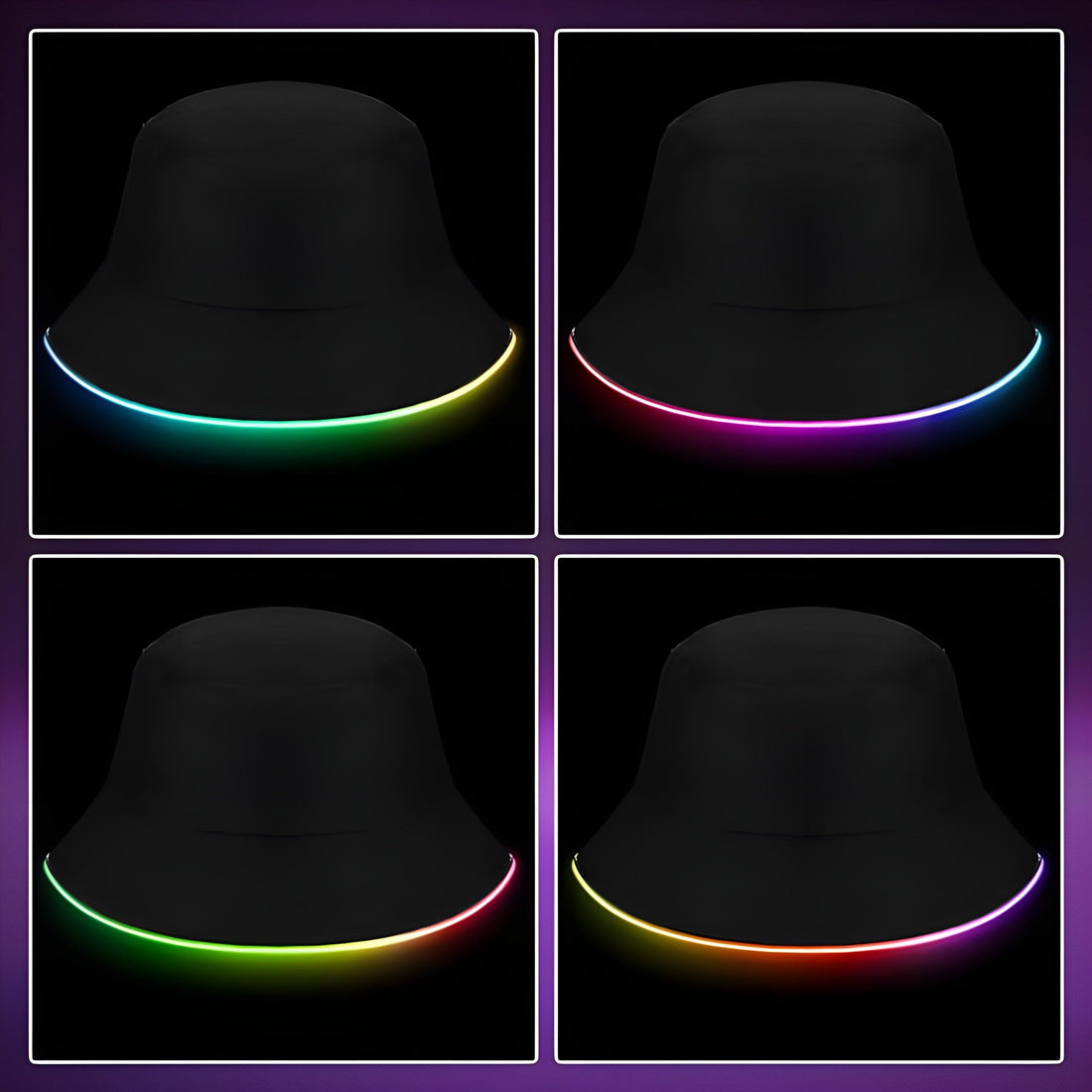 Rave Essentials Co. Black Hat + Multi-Color LED Unisex Color Changing Luminus™ LED Bucket Hat