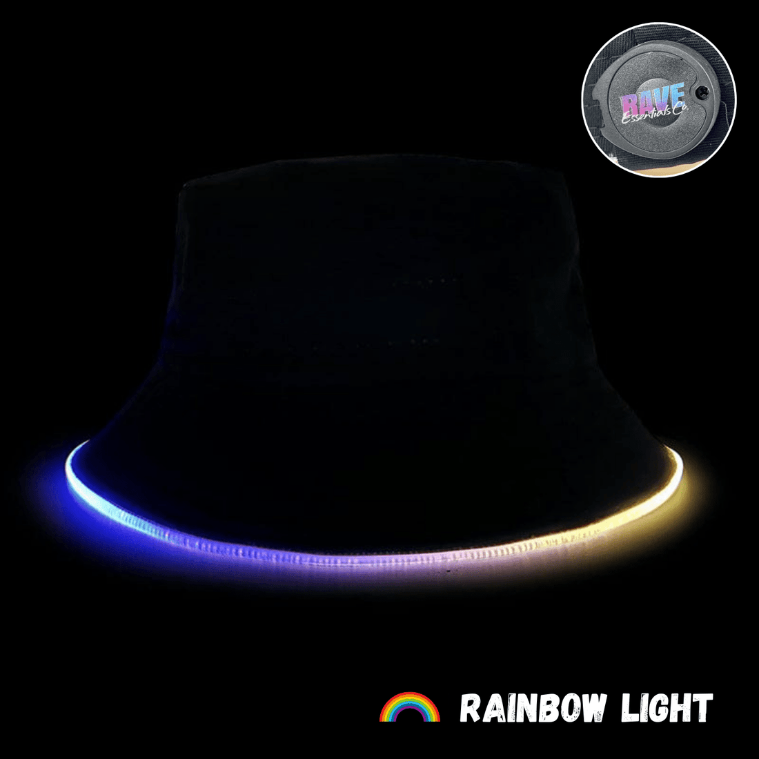 Rave Essentials Co. Limited Edition Rainbow Unisex Color Changing Luminus™ LED Bucket Hat