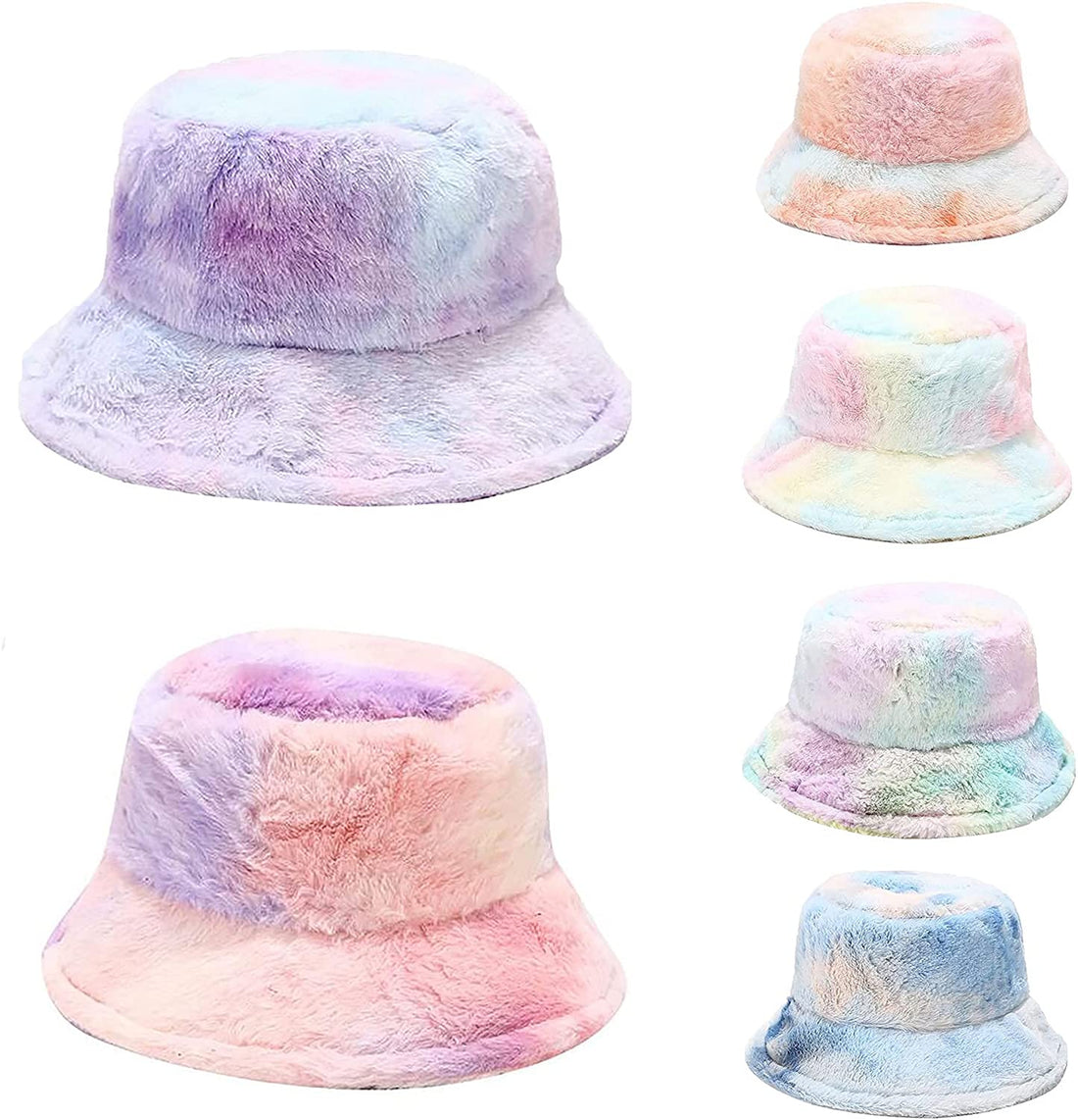 Rave-Essentials Co. Adjustable Rainbow Fluffy Bucket Hat