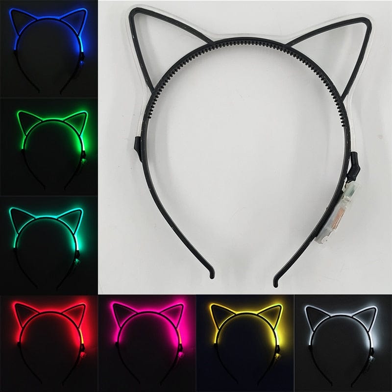eprolo Glowing Cat Ears Hair Band Kawaii Accessories Birthday Christmas Children Gift Colorful LED Headband For Cosplay Party