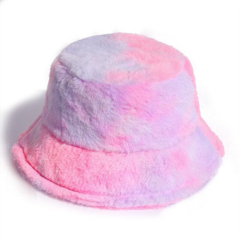 Rave-Essentials Co. Pink/Purple Rainbow Fluffy Bucket Hat