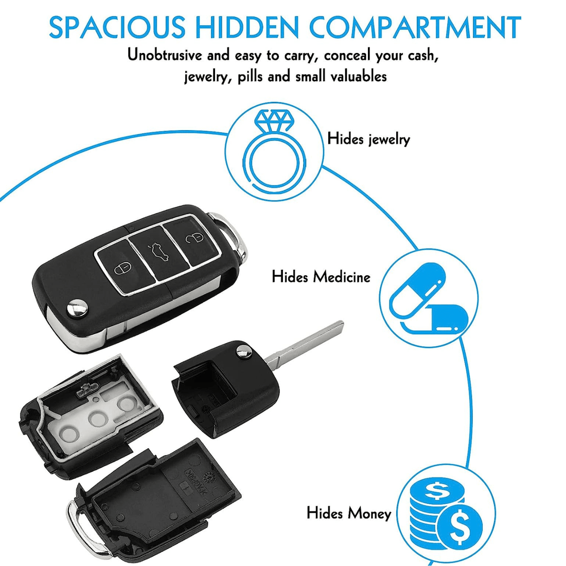 Car Key Secret Stash with Key & Hidden Compartment